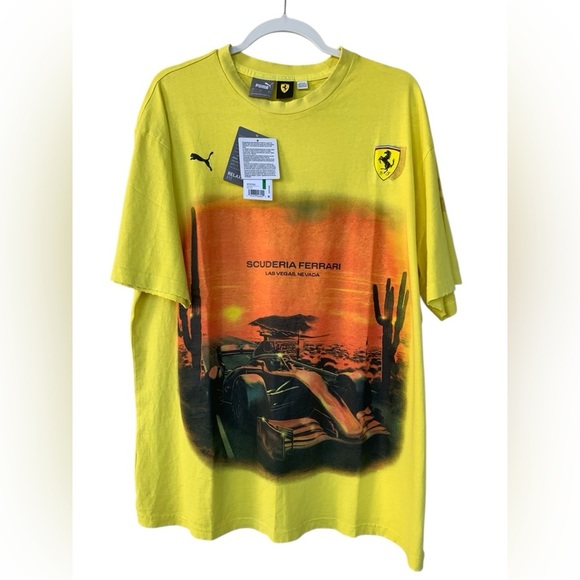 Puma Ferrari Yellow Graphic Men's Shirt - Picture 1 of 16